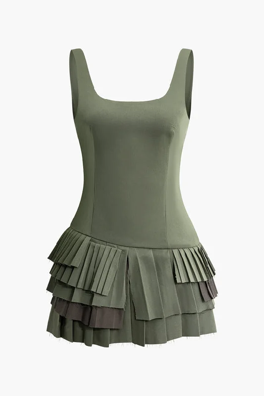 Clearance Event stylish dressA&A Asymmetrical Ruffle Square Collar Mini Dress