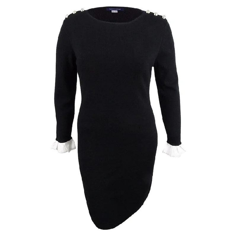 Final Sale one-shoulder dressTommy Hilfiger Women's Embellished Sweater Dress (L, Black) Final Sale one-shoulder dressTommy Hilfiger Women's Embellished Sweater Dress (L, Black)