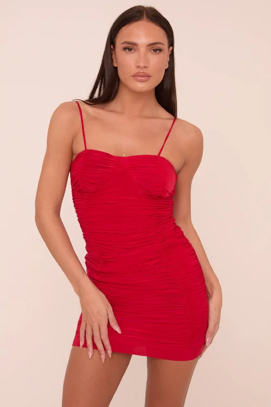 Can't Be Beat ruffle dressRed Ruching Detail Shoulder Straps Bodycon Mini Dress - Aster Can't Be Beat ruffle dressRed Ruching Detail Shoulder Straps Bodycon Mini Dress - Aster