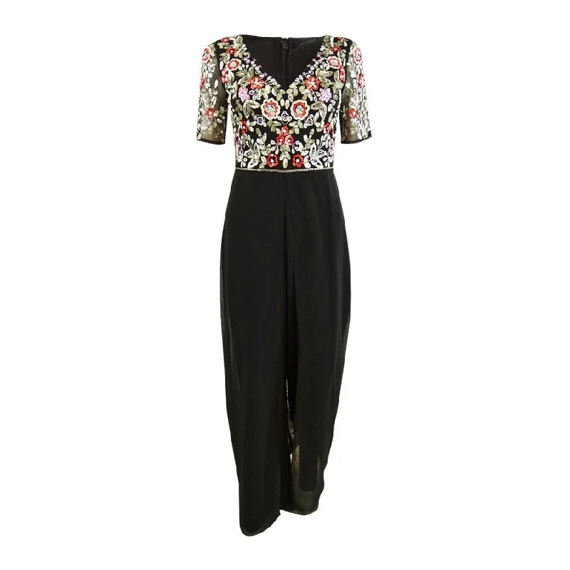 Discount Deals long-sleeve floral dressAdrianna Papell Women's Embellished Walk-Through Jumpsuit (2, Black Multi) Discount Deals long-sleeve floral dressAdrianna Papell Women's Embellished Walk-Through Jumpsuit (2, Black Multi)