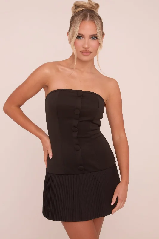 Low Prices elegant maxi dressBlack Bandeau Pleat Hem Mini Dress - Brenda