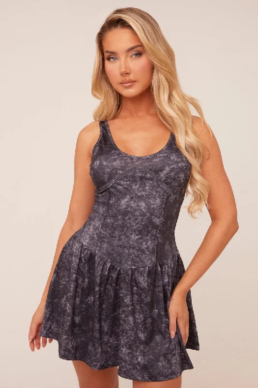 Stock Clearance spaghetti strap dressGrey Acid Wash Corset Detail Mini Dress - Mary