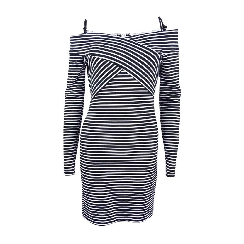 Deal Mania sleeveless dressGuess Women's Off-The-Shoulder Striped Sheath Dress