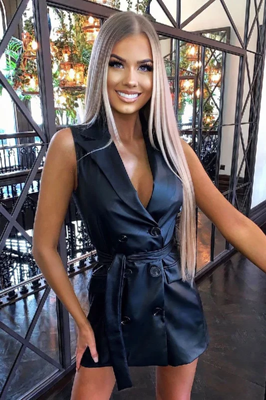 Don't Wait sleek midi dressBlack Faux Leather Blazer Dress - Derri