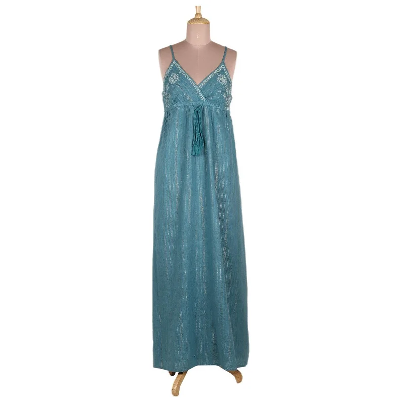 Loyalty Reward evening dressNOVICA Embroidered cotton maxi dress Seaside Flowers