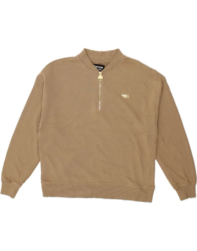 Deep Discounts BARBOUR Womens Oversized Zip Neck Sweatshirt Jumper UK 8 Small Brown