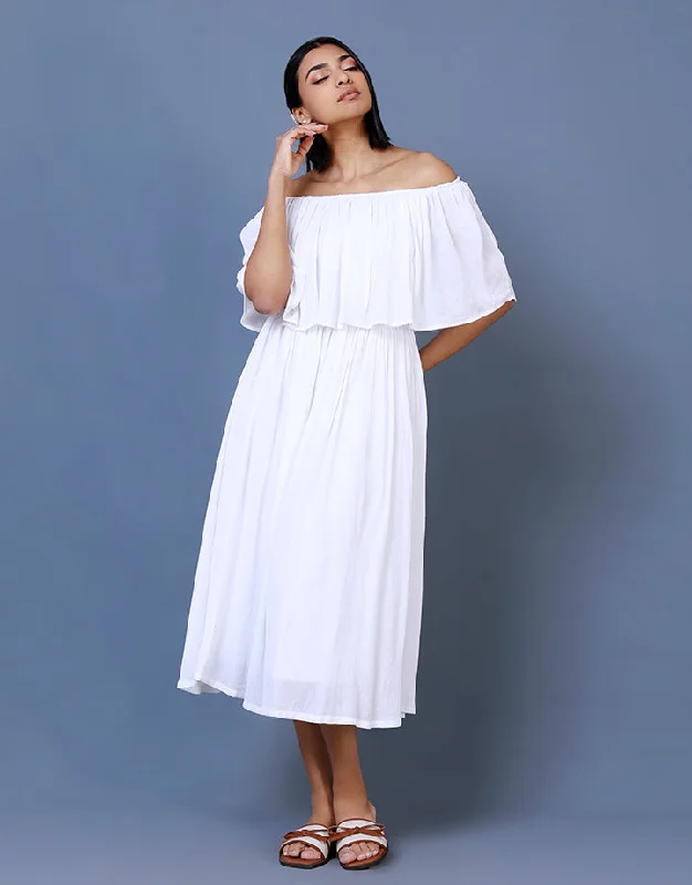 TIME-Limited Offer ruched dressOff the Shoulder White Dress