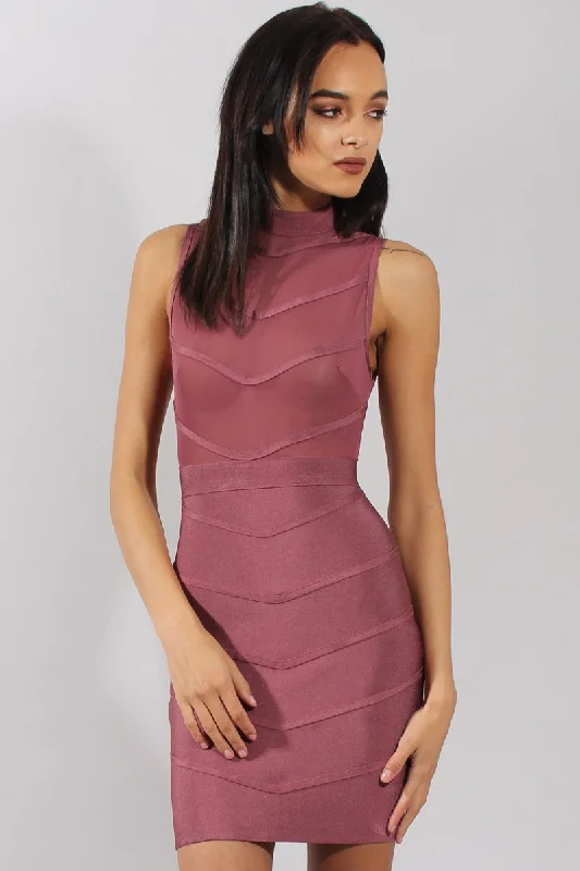 Special Savings sleeveless dressPurple High Neck Sheer Bandage Dress -Nadia