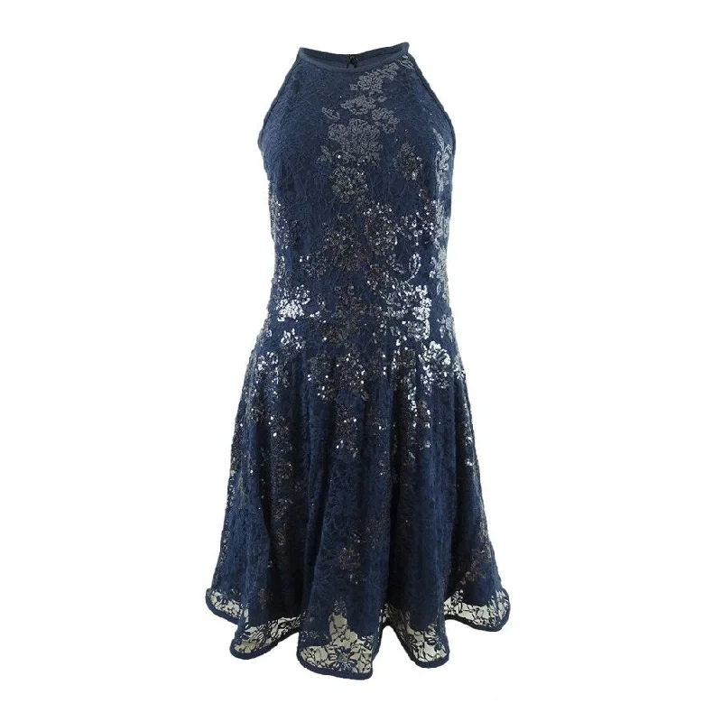 Special Discount bohemian dressXscape Women's Sequined Lace Fit & Flare Dress (10, Navy)