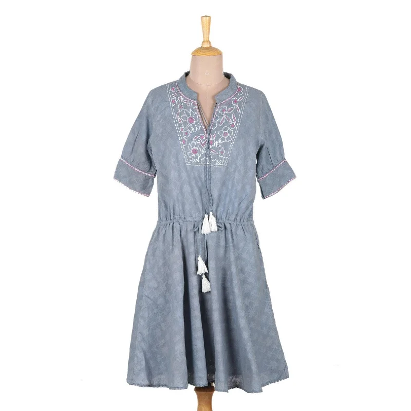 Super Bargain vintage-inspired dressNOVICA Cotton A-line dress Delhi Spring in Wedgwood