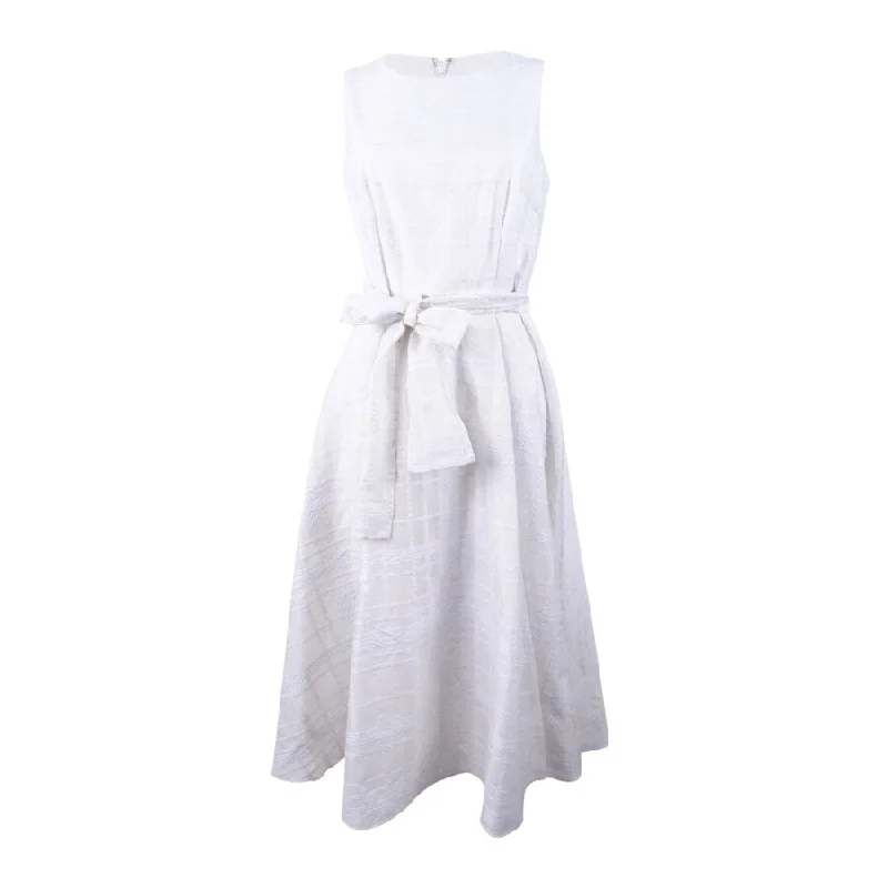Deal Alert bohemian dressCalvin Klein Women's Belted Organza Jacquard Midi Dress