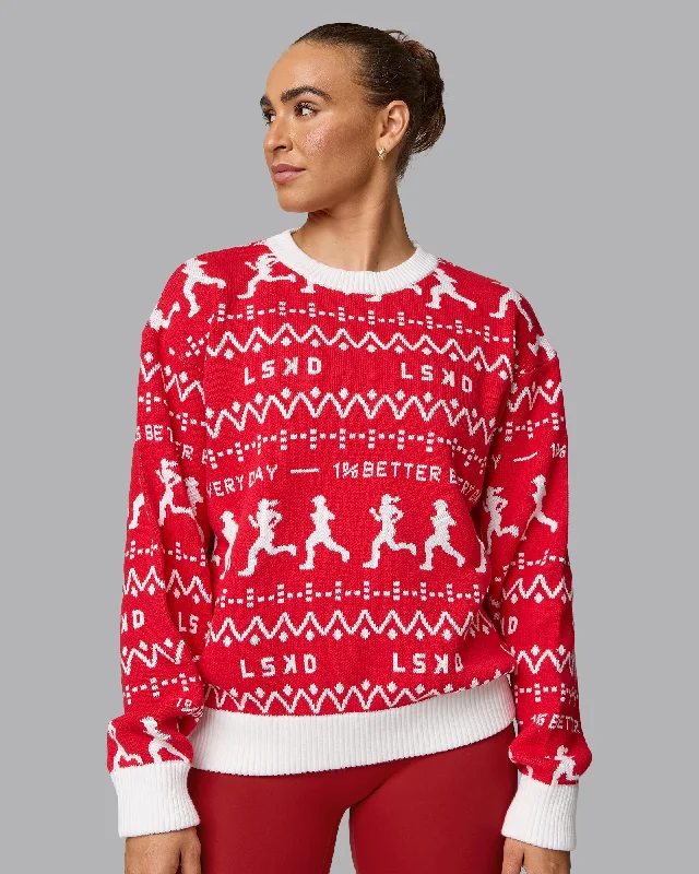 New Markdowns LSKD Christmas Knit Sweater - Cherry Red-Ivory