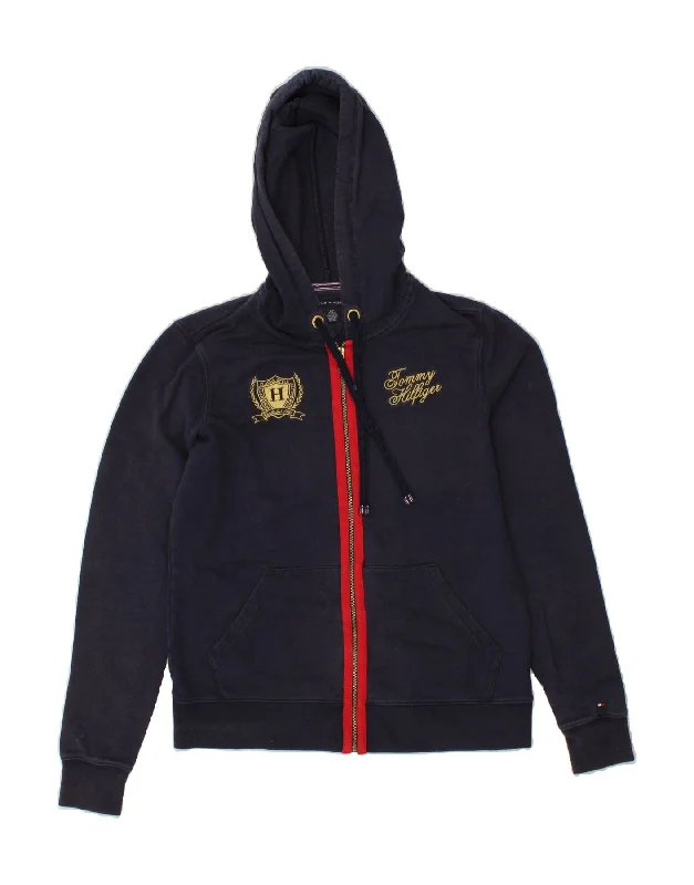 Bonus Savings TOMMY HILFIGER Womens Graphic Zip Hoodie Sweater UK 10 Small Navy Blue