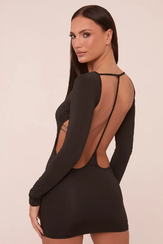 New Deals playful dressBlack Cut Out Back Long Sleeve Long Sleeves Mini Dress - Zivah New Deals playful dressBlack Cut Out Back Long Sleeve Long Sleeves Mini Dress - Zivah