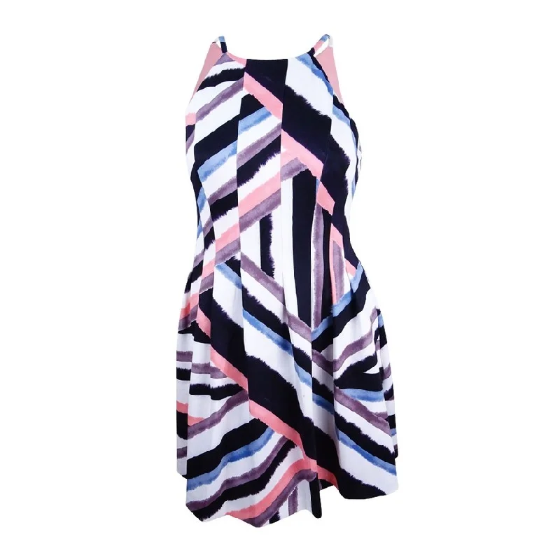 Price Cut modern dressVince Camuto Women's Geo-Print Fit & Flare Dress (14, Print Multi)