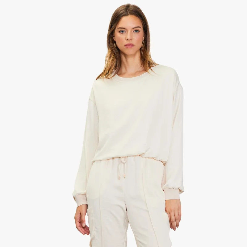 Price Drop Long Sleeve Crew Neck Silky Sweatshirt (Oatmeal)