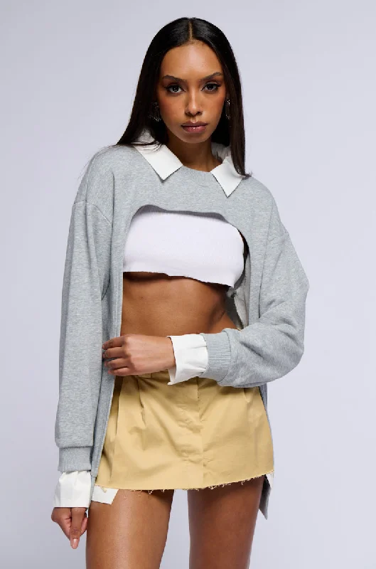 Shop and Save GONE GIRL COLLARED HALF SWEATSHIRT