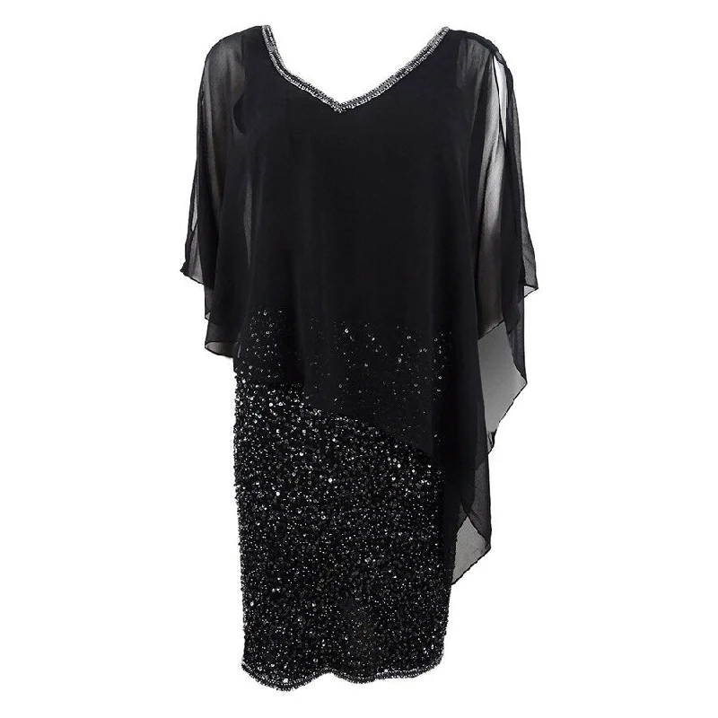 Unmissable Offer midi dressJ Kara Women's Embellished Capelet Dress (14, Black/Mercury) Unmissable Offer midi dressJ Kara Women's Embellished Capelet Dress (14, Black/Mercury)