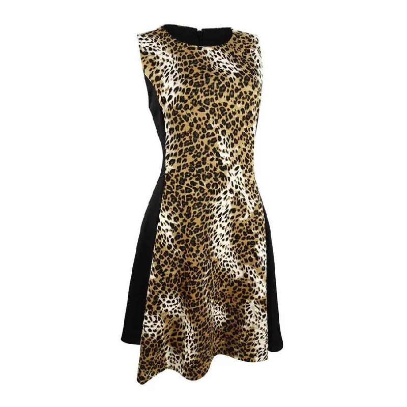 Savings Galore casual knit dressDKNY Women's Scuba Colorblock Animal Print Dress (4, Natural Multi/Black)