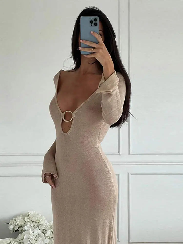 Inventory Reduction flowy dressA&A Deep V Neck Long Sleeve Backless Knitted Maxi Dress Inventory Reduction flowy dressA&A Deep V Neck Long Sleeve Backless Knitted Maxi Dress