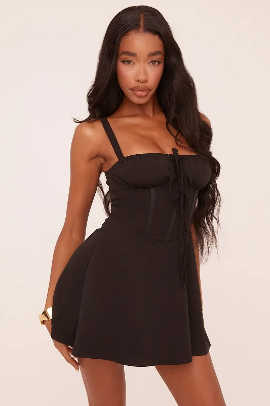 Inventory Reduction ruched dressBlack Corset Tie Detail Mini Dress - Silvie