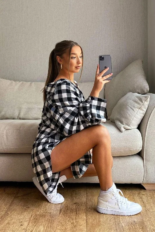 Deal Explosion floral midi dressBlack White Gingham Check Shirt Dress - Chesca
