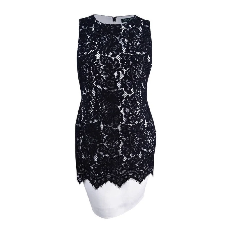 Discount Deals casual summer dressLauren by Ralph Lauren Women's Lace Overlay Sheath Dress