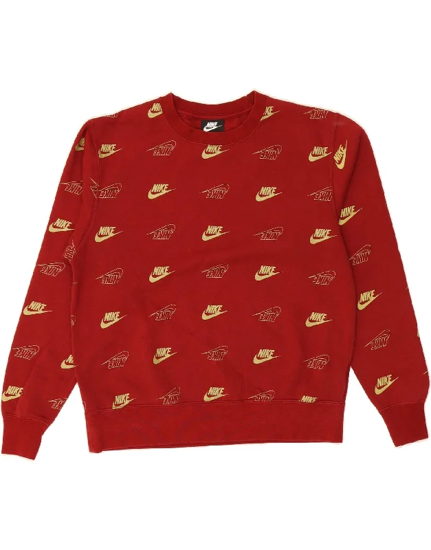 Discount Extravaganza NIKE Mens Graphic Sweatshirt Jumper Small Maroon Cotton