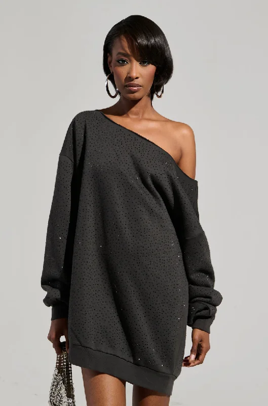 Huge Discounts STREET STYLE OVERSIZED RHINESTONE SWEATSHIRT DRESS