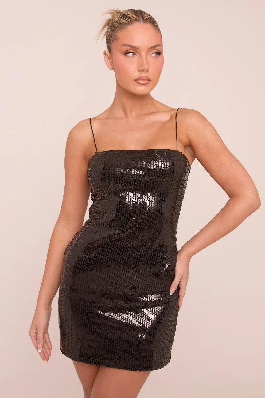 Buy Now casual dressBlack Sequin Shoulder Strap Mini Dress - Miliana