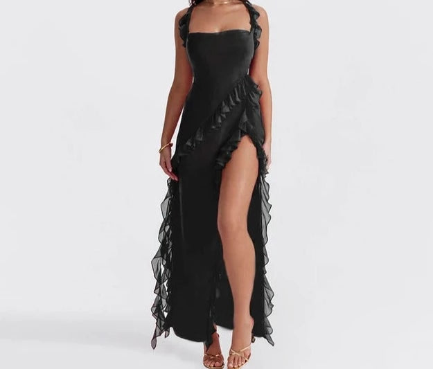 Online Only relaxed fit dressA&A Luxe Ruffle Split Chiffon Maxi Dress