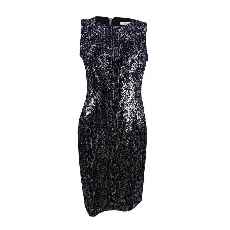 Hurry In summer floral dressCalvin Klein Women's Velvet Sequined Animal-Print Dress