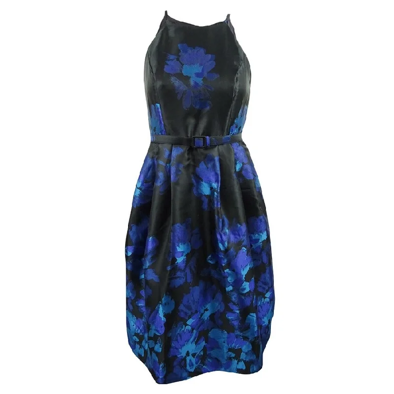 Clearance Sale floral dressJessica Howard Women's Belted Fit & Flare Dress (12, Black/Royal)