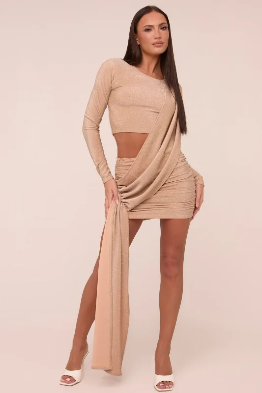 Sneak Peek Sale comfy dressStone Cut Out Detail Draped Long Sleeves Mini Dress - Becca Sneak Peek Sale comfy dressStone Cut Out Detail Draped Long Sleeves Mini Dress - Becca