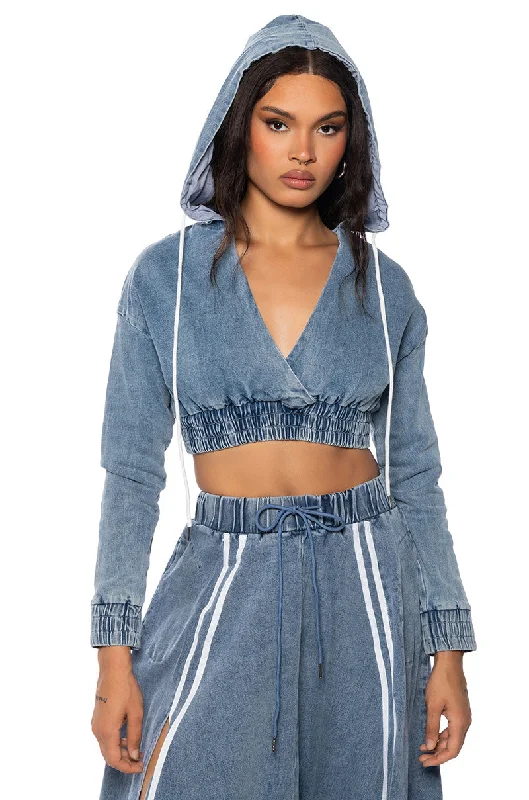 Last Chance SWEET NOTHINGS STRIPED DENIM HOODED SWATSHIRT