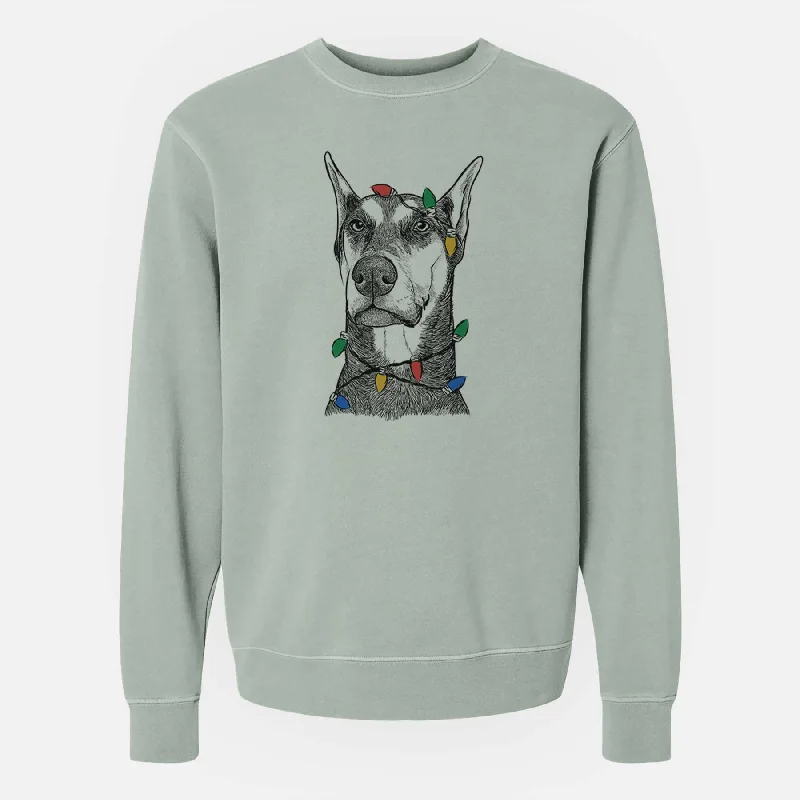 Closeout high-performance athletic hoodieChristmas Lights Zeus the Doberman Pinscher - Unisex Pigment Dyed Crew Sweatshirt
