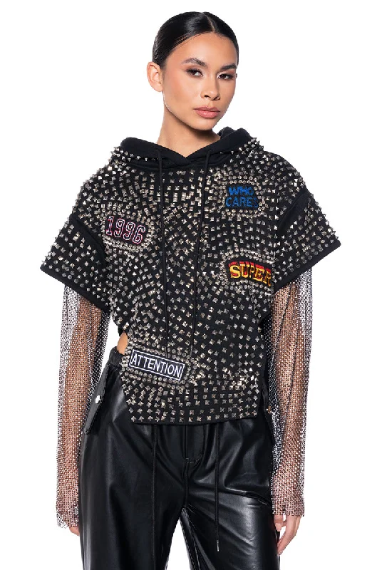 Value Deals QUEEN OF HEARTBREAK STUDDED RHINESTONE SLEEVE SWEATSHIRT