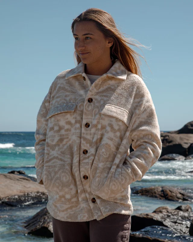 Friends and Family Sale Happy Camper Shacket Button Sweater - Wet Sand
