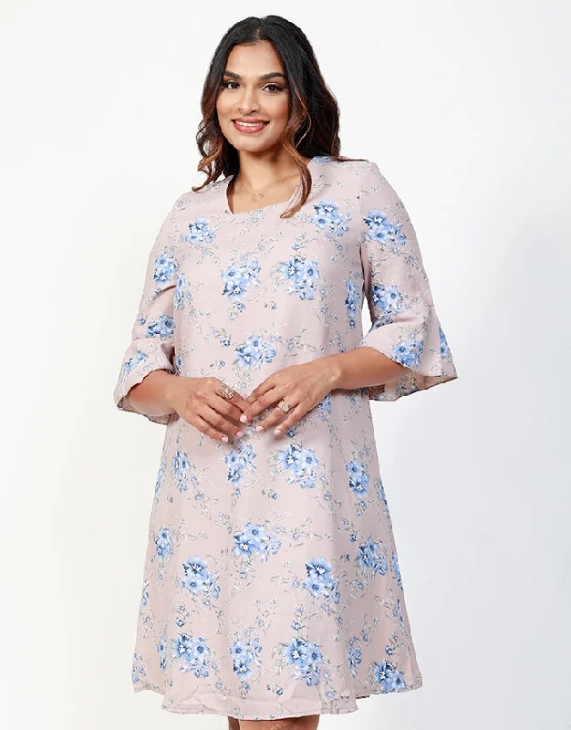 Markdowns winter dressPrinted A-Line Dress with Bell Sleeves