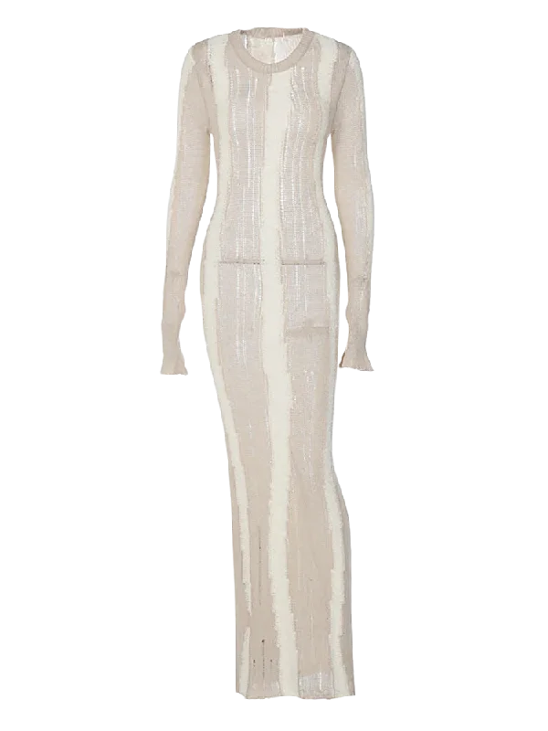 Price Break winter dressA&A Frayed Knit Sheer Long Sleeve Maxi Dress