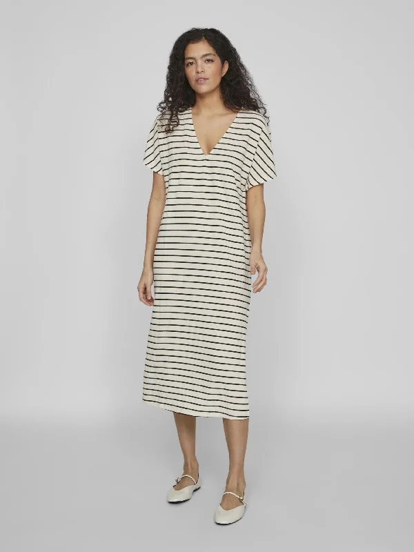 Special Discount evening dressVialo Short Sleeve Midi Dress (Birch/ Black)