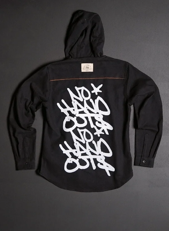 Overstock WOMEN'S HOODED NO HANDOUTS X FOREVER FLANNEL - BLACK