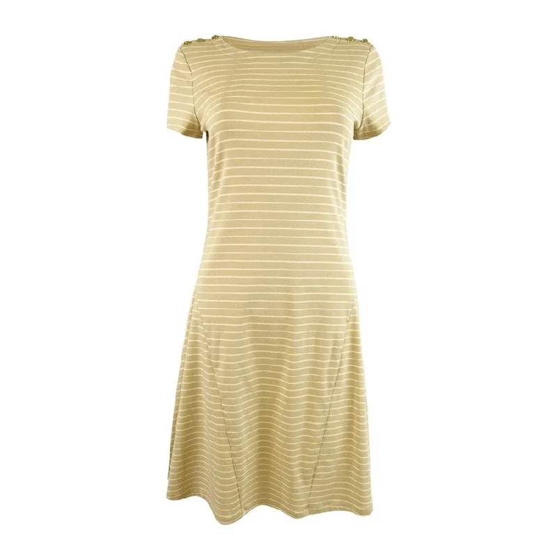 Value Deals flowy dressLauren Ralph Lauren Women's Striped Stretch Cotton Dress (6, Tan/Cream)