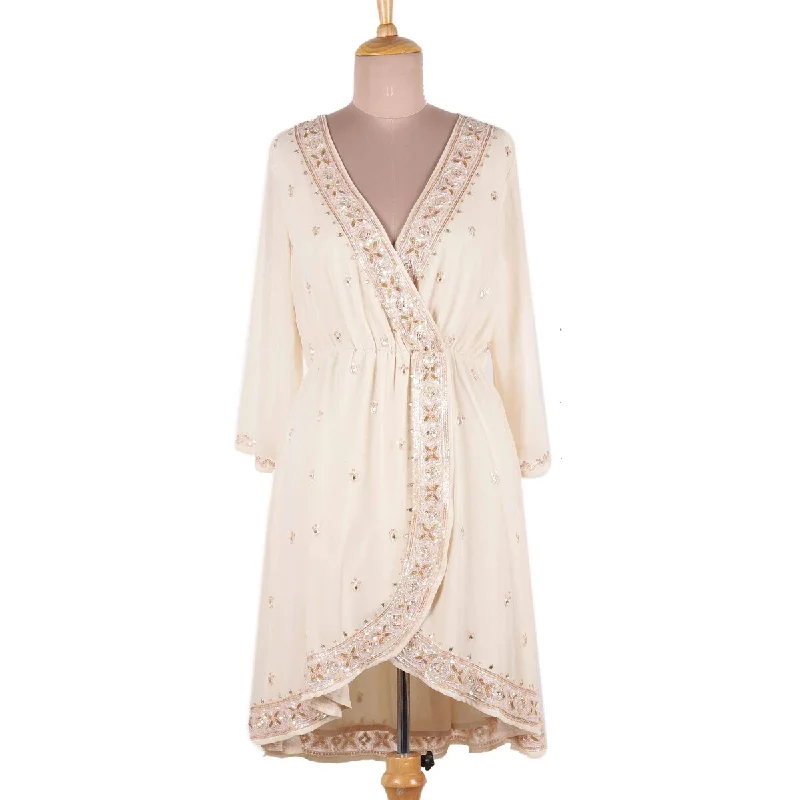 Deal Mania ruched dressNOVICA Beaded Viscose dress Georgette Glamour