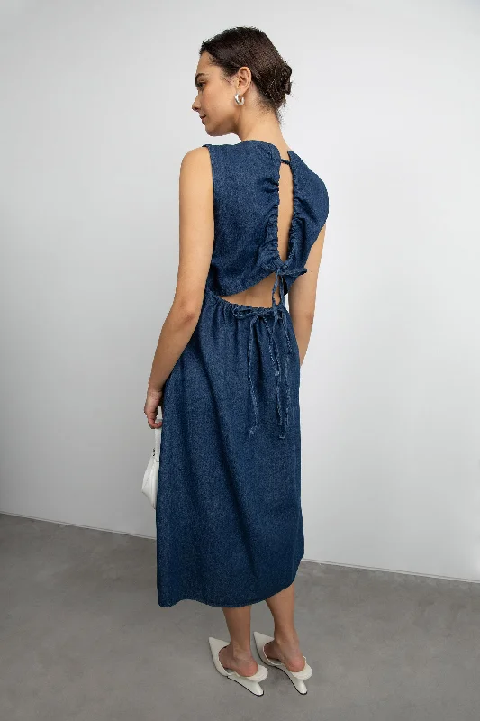Flash Deals off-shoulder dressDENIM MIDI DRESS
