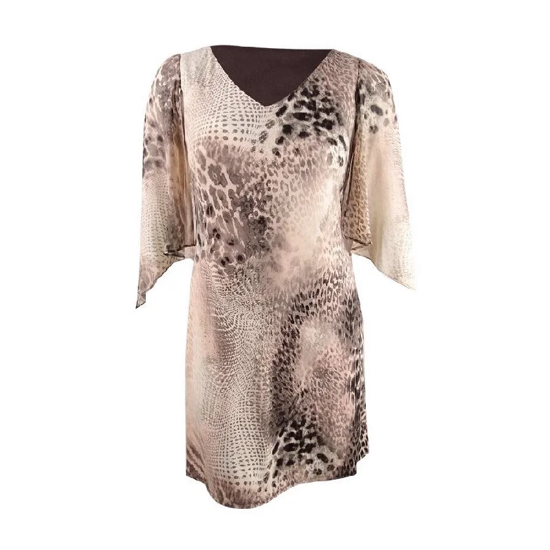 Extra Discounts satin dressConnected Women's Animal-Print Chiffon-Sleeve Dress (10, Dusty Blush)