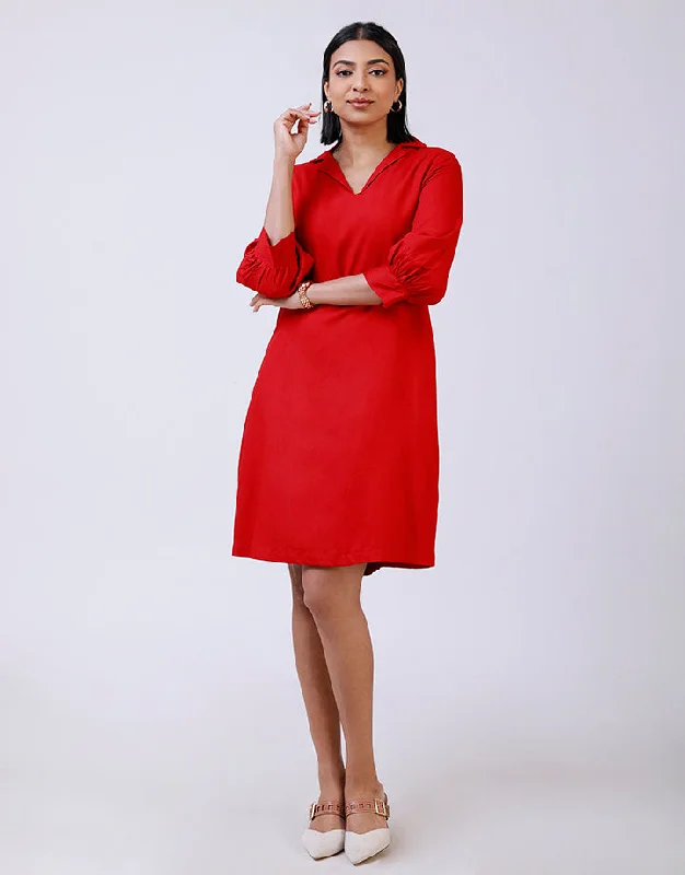 Final Clearance fitted dressBlazer Collar A-Line Dress with ¾ Sleeves