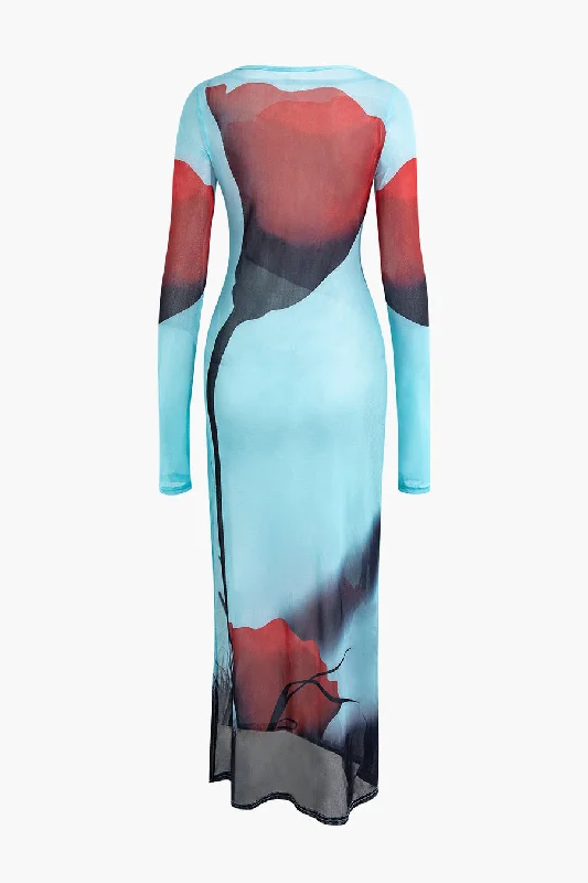 Bargain Bin formal dressA&A Rose Print Mesh Maxi Dress