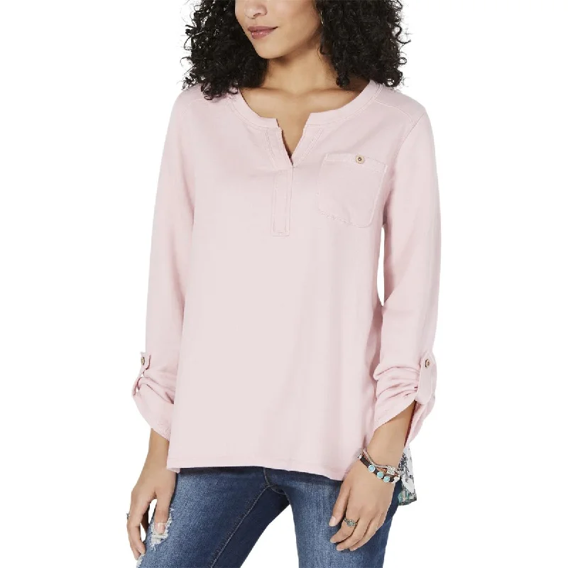 Discount Mania Style & Co. Womens Mixed Media Ruffled Sweatshirt
