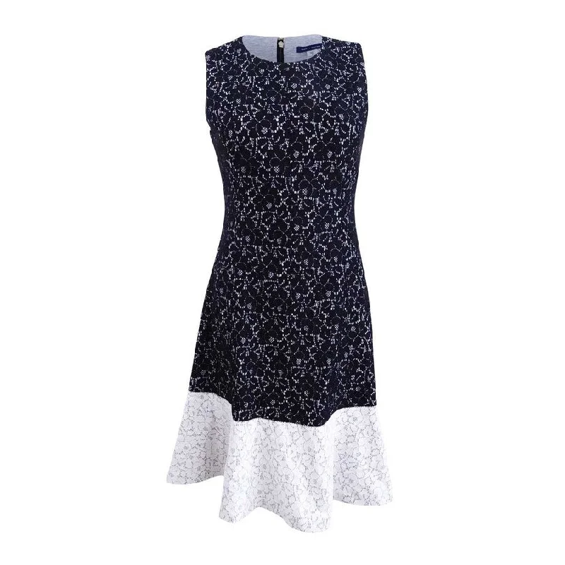 Deal Mania velvet dressTommy Hilfiger Women's Colorblocked Lace Fit & Flare Dress
